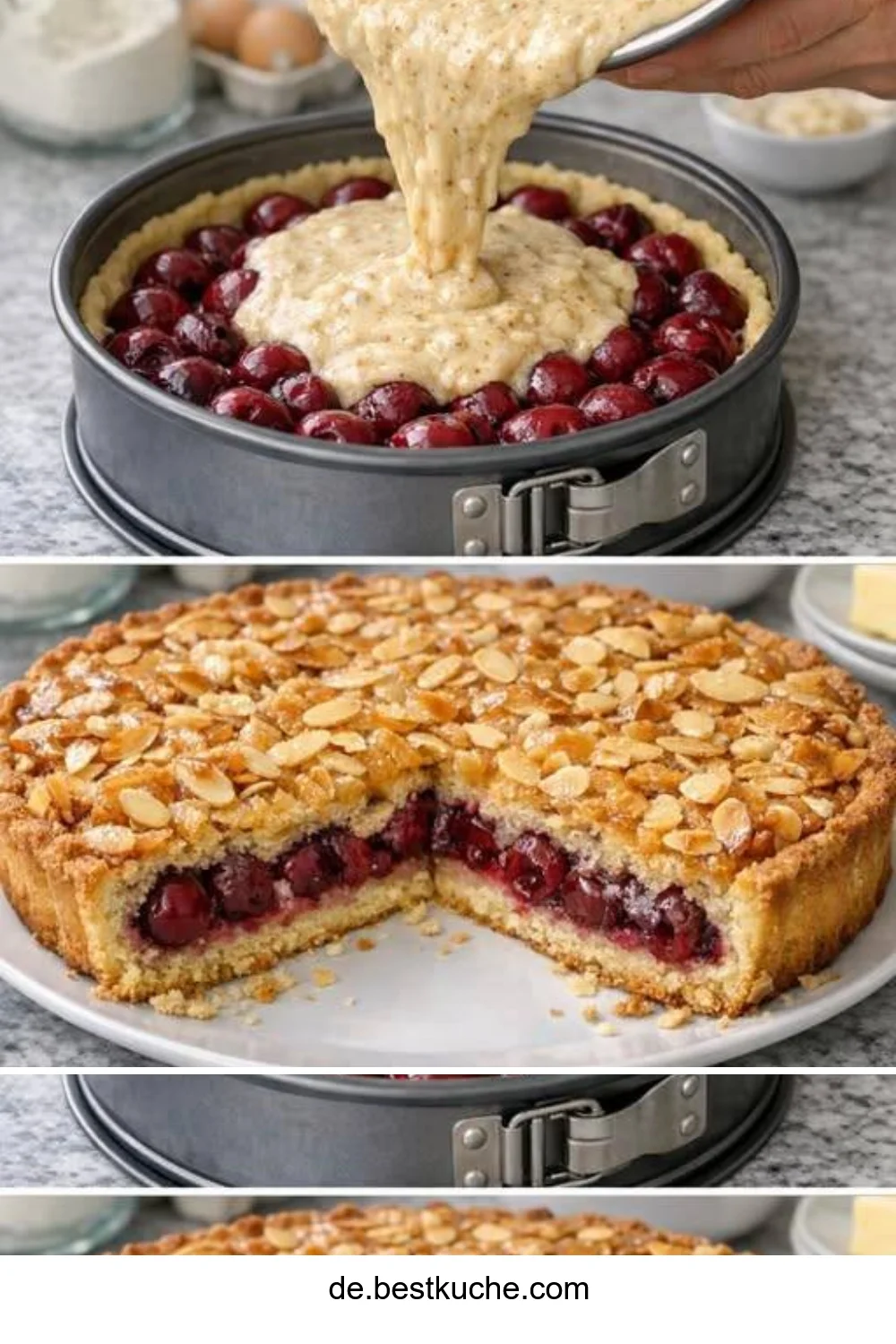 Florentiner Kirschkuchen mit saftigen Kirschen und knusprigem Belag