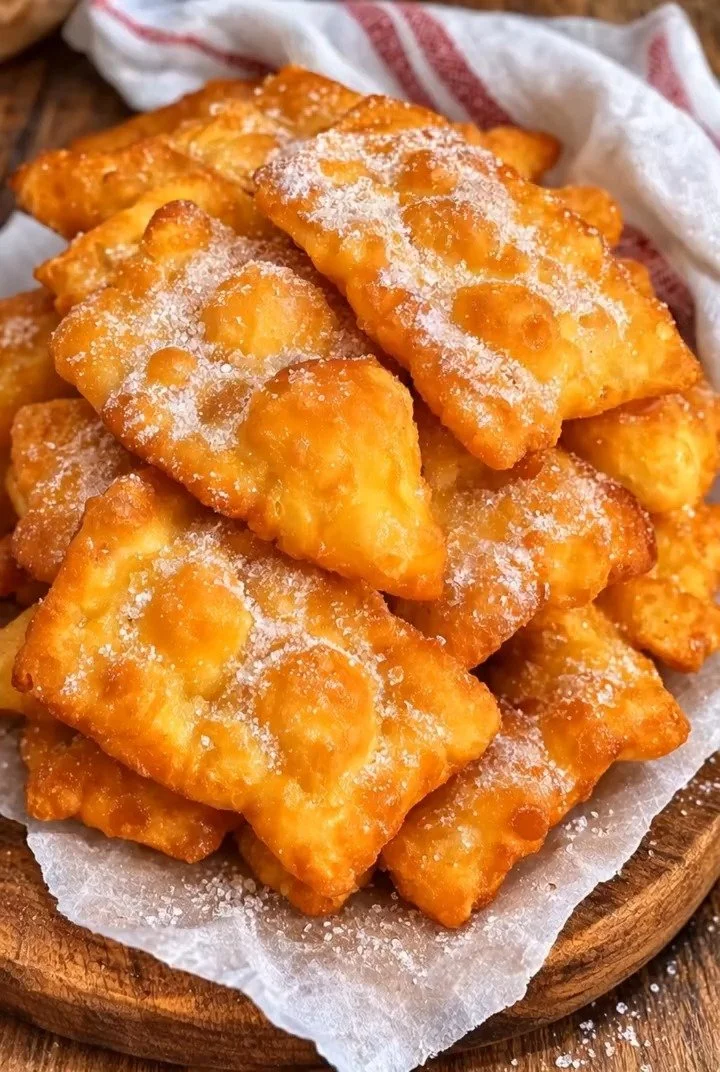 Frittierte Küchlein auf einem Teller, goldbraun und knusprig.