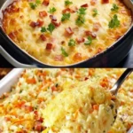 Gebackener Reis mit Schinken und Käse frisch aus dem Ofen