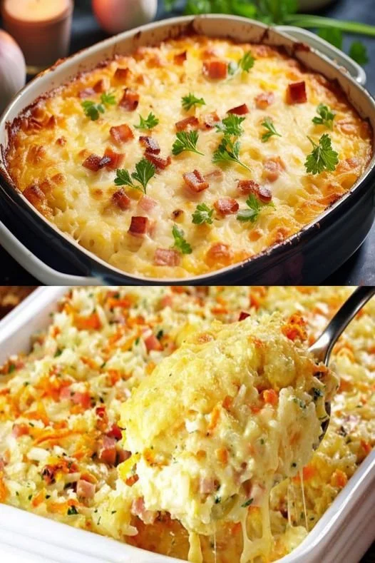 Gebackener Reis mit Schinken und Käse