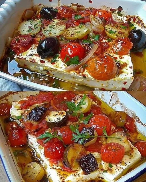 Gebackener Schafskäse auf einem Teller mit frischen Kräutern