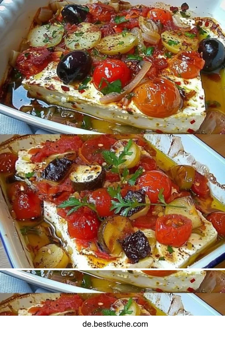 Gebackener Schafskäse mit Gewürzen und Kräutern aus dem Ofen.