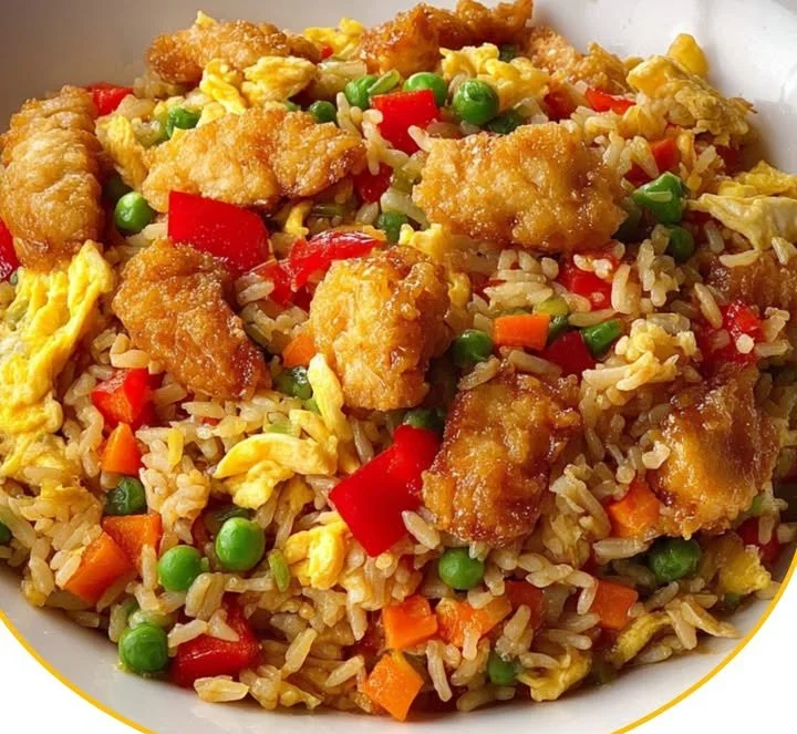 Leckere gebratene Asia-Reispfanne mit Gemüse und Sojasauce