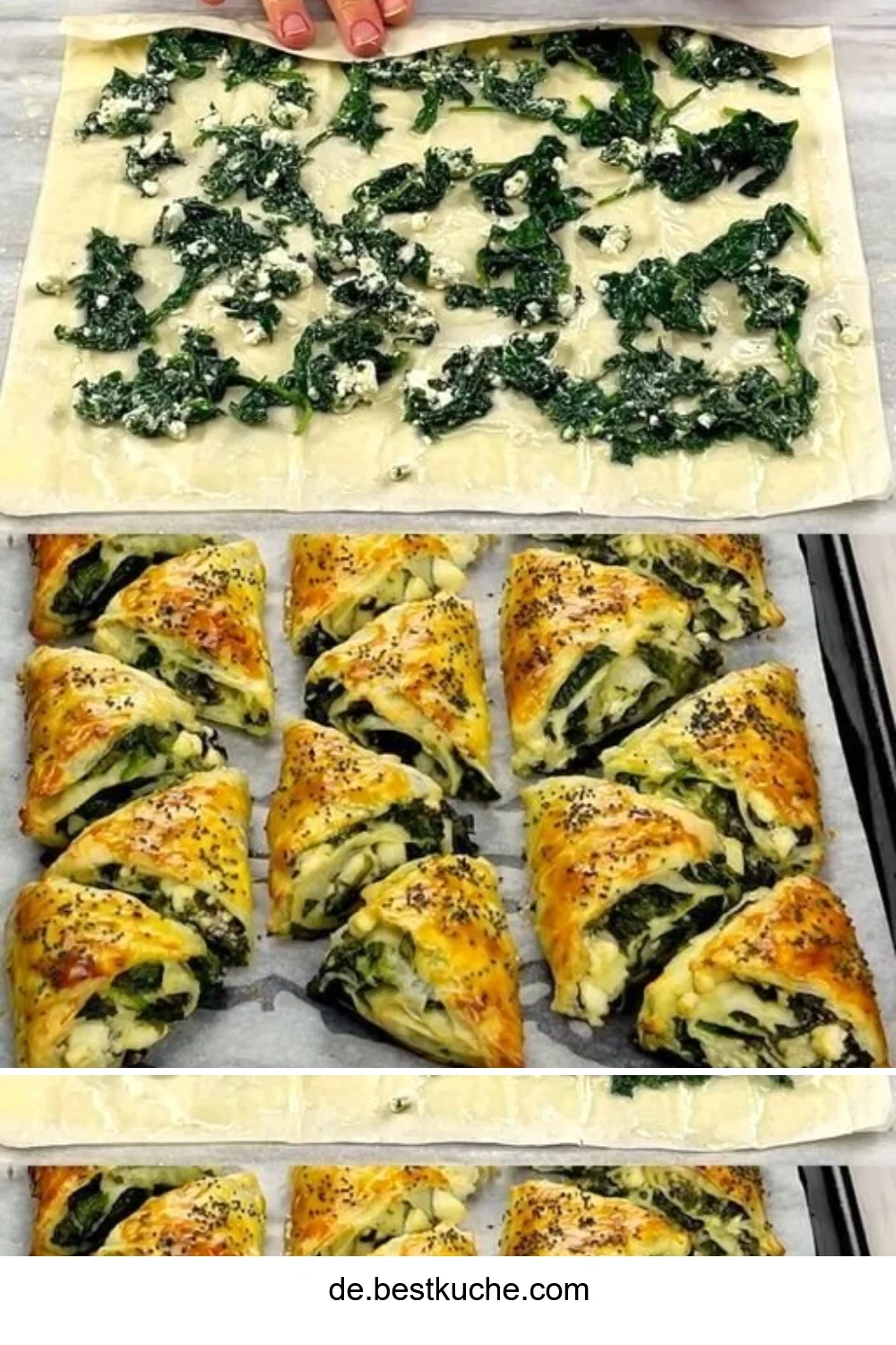 Griechische Spinatpita mit frischem Spinat und Feta in knusprigem Teig