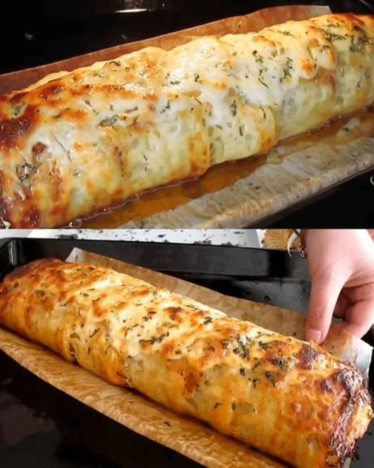 Leckere Hackfleisch Käse Rolle auf einem Teller serviert.