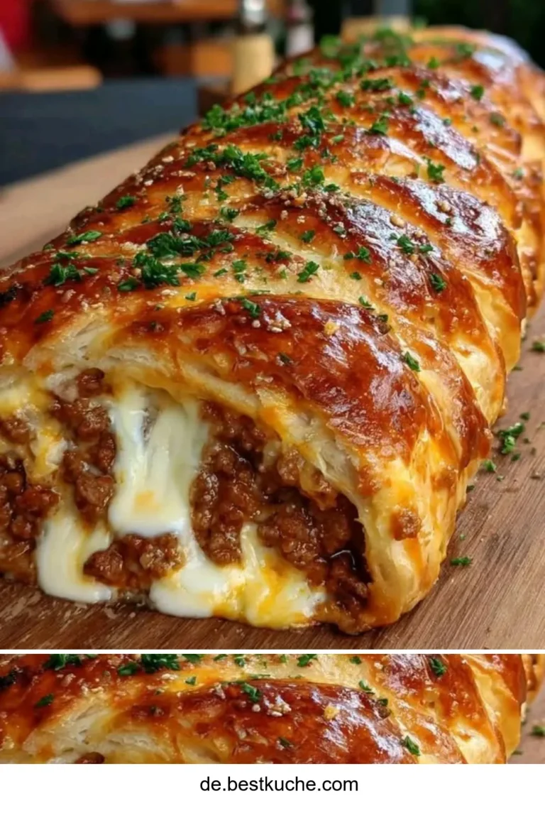 Hausgemachte Hackfleisch-Käse-Rolle frisch aus dem Ofen.