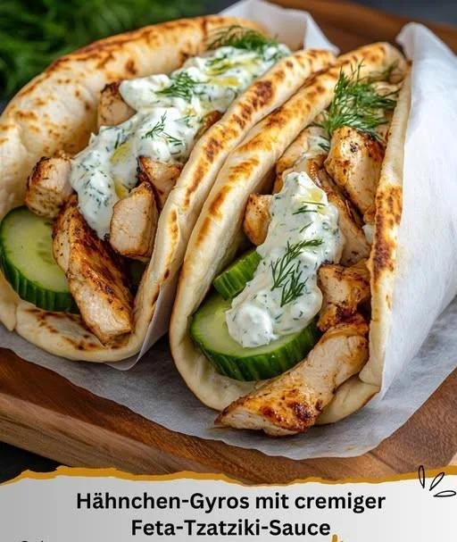 Hähnchen-Gyros mit cremiger Feta-Tzatziki-Sauce