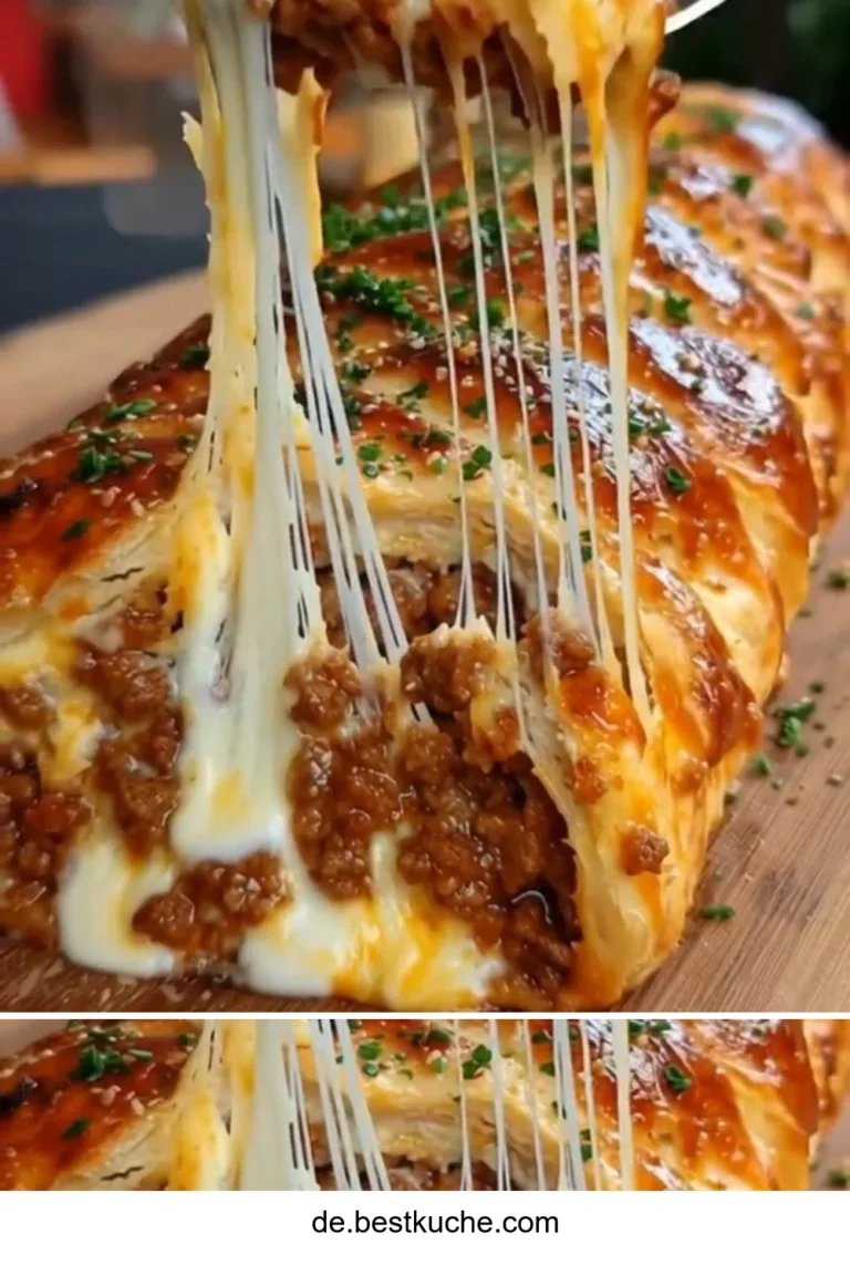 Herzhafte Hackfleisch-Rolle mit Käse aus einem einfachen Rezept.