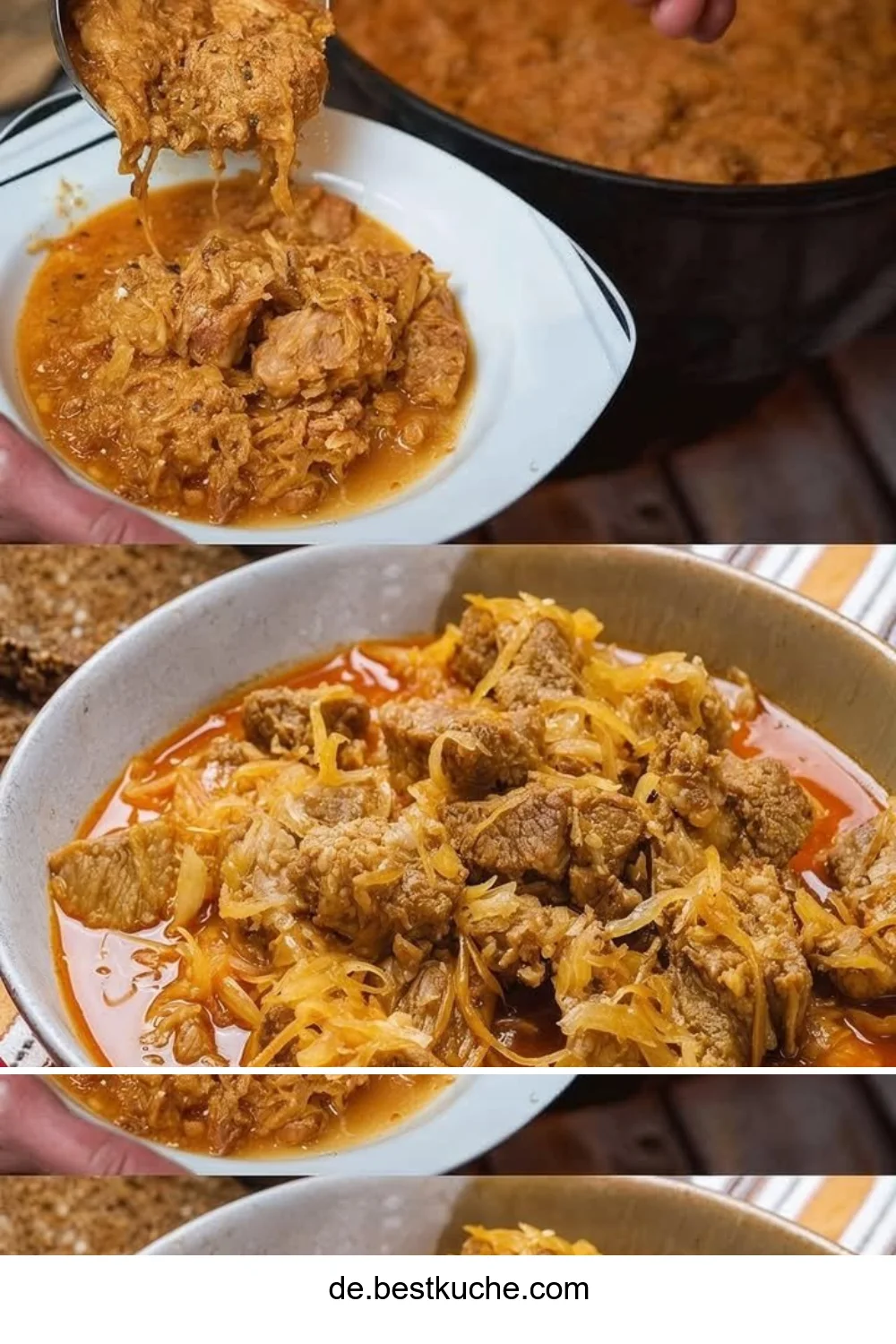 Herzhafter Schweinefleisch-Szegediner Gulasch mit frischen Zutaten und Gewürzen.