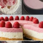 Himbeer Philadelphia Torte ohne Backen auf einem Teller serviert