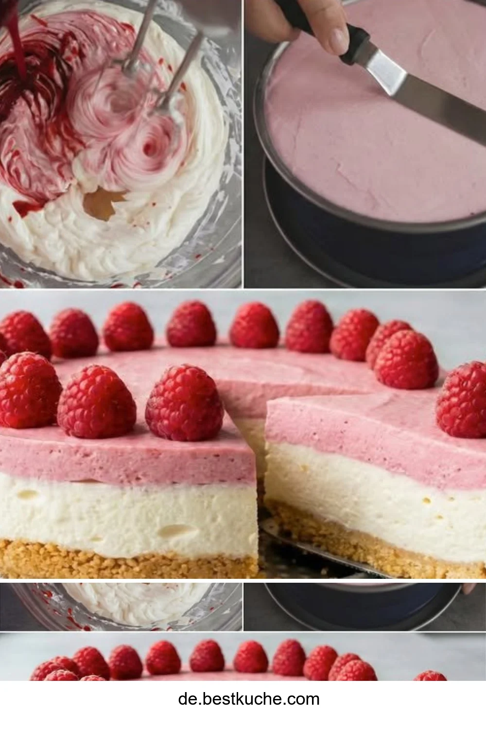 Himbeer Philadelphia Torte ohne Backen auf einem Teller serviert