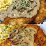 Jägerschnitzel mit Pilzen und Sauce auf einem Teller