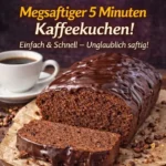 Leckerer Kaffeekuchen mit einem Stück auf einem Teller neben einer Tasse Kaffee