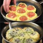 Leckere Kartoffelfrikadellen auf einem Teller serviert.