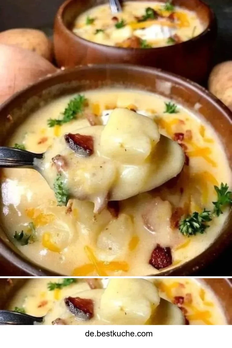 Klassische Kartoffelsuppe nach Omas Rezept, serviert in einer Schüssel.