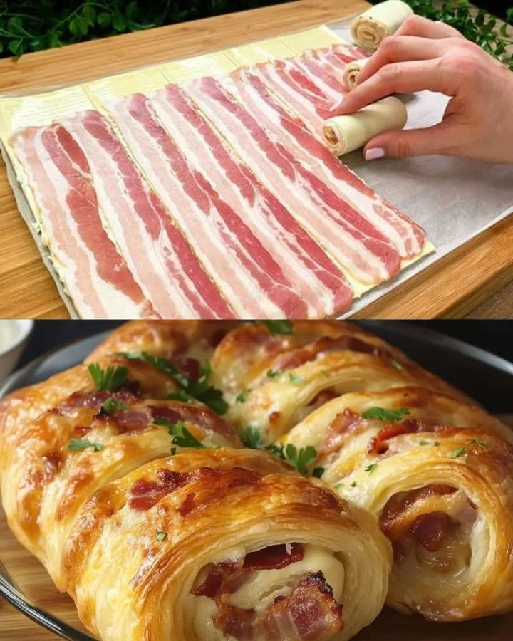 Käse-Speck-Röllchen appetitlich angerichtet auf einem Teller