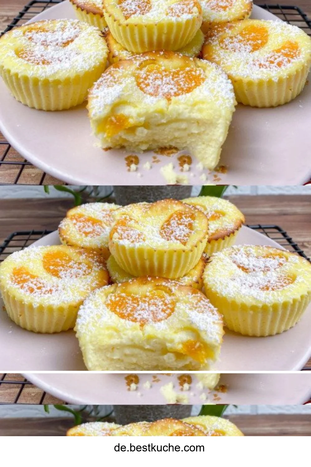Käsekuchen-Muffins mit Mandarinen auf einem Teller