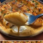 Knoblauchbutter-Kabeljaustreifen mit süß-scharfer Chili-Limetten-Sauce serviert.