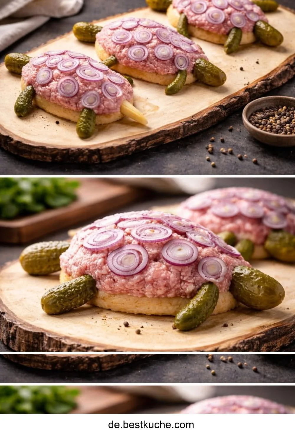 Knusprige Mettbrötchen in Schildkrötenform für Feierlichkeiten
