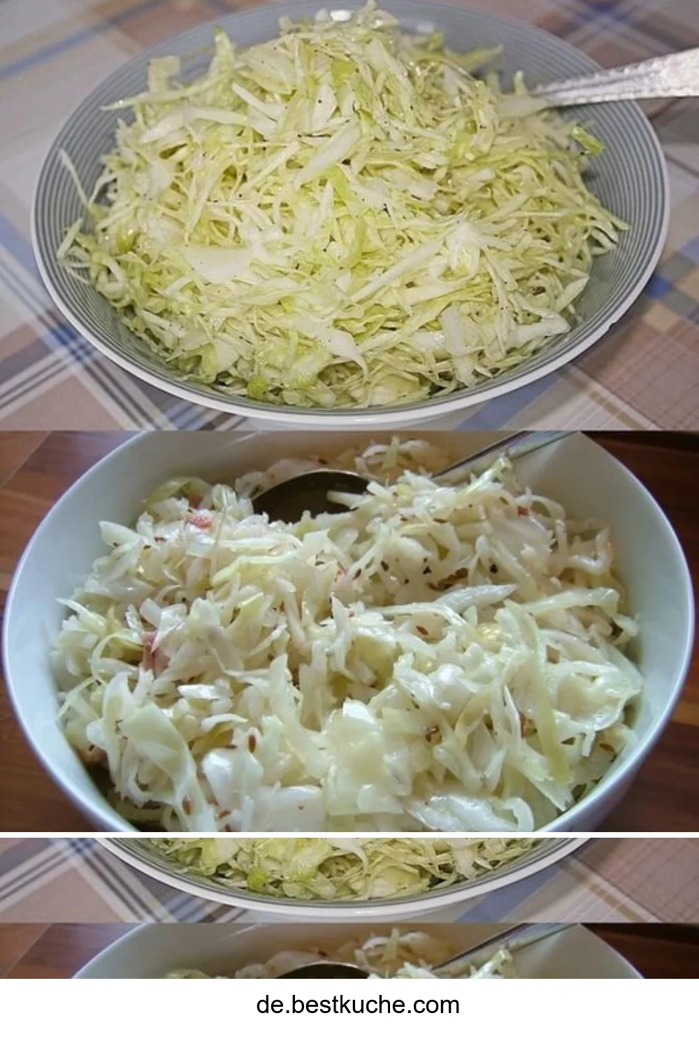 Schale mit frisch zubereitetem Krautsalat, garniert mit Kräutern.