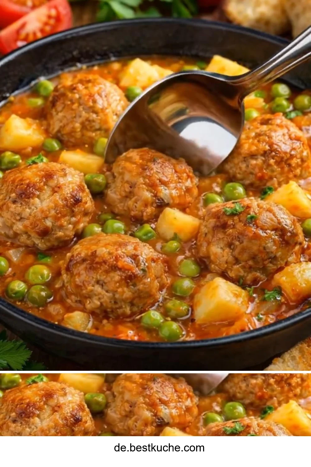 Leckere Fleischbällchen auf einem Teller serviert mit Beilagen