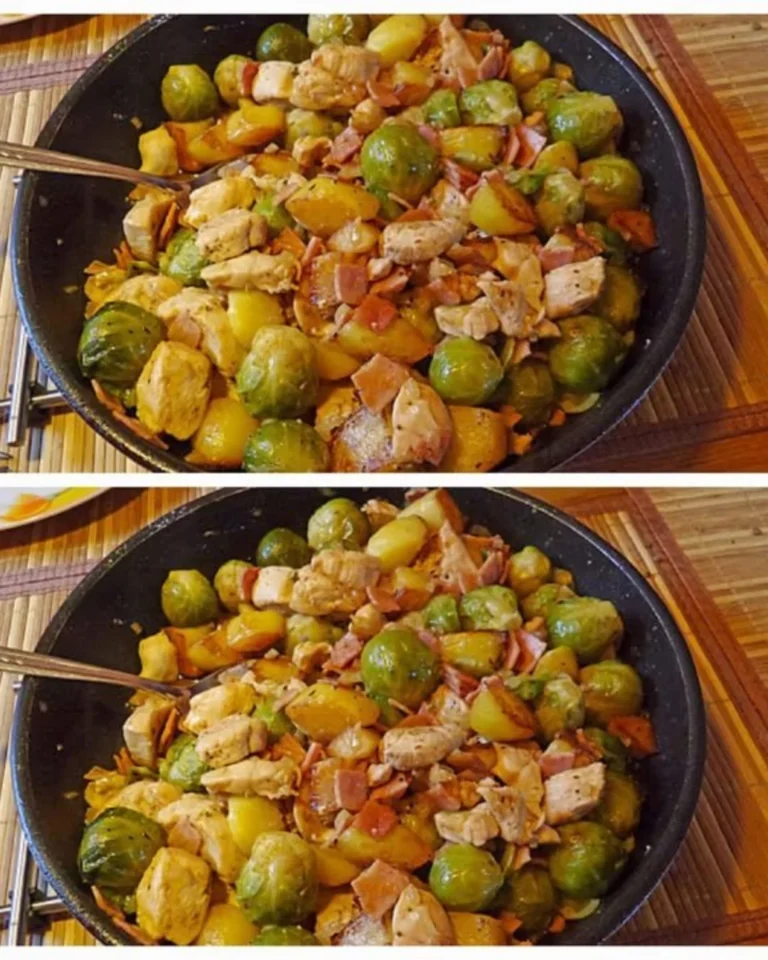 Leichte Bauernpfanne mit Hähnchenbrust auf einem Teller serviert