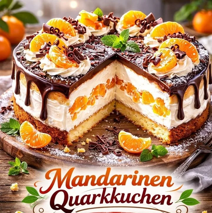 Mandarinen Quarkkuchen mit frischen Mandarinen und cremigem Quark.