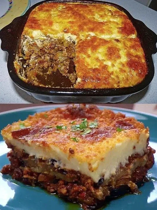 Moussaka with minced meat and potatoes