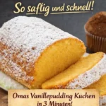 Omas 3 Minuten Vanillepudding Kuchen auf einem Teller serviert