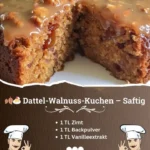Omas Dattel-Walnuss-Kuchen, frisch gebacken und verführerisch dekoriert.