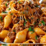 One-Pot Käse-Taco-Pasta in einem bunten Teller serviert