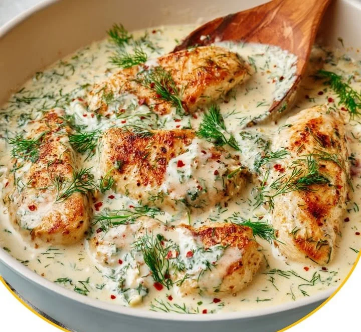 Leckeres Philadelphia-Hähnchen Gericht auf einem Teller angerichtet.