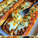 Philly Cheesesteak Brotstangen mit Käse und Fleischfüllung