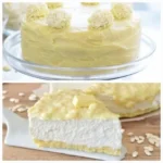 Quark Torte mit weißer Schokolade auf einem Teller angerichtet