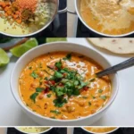 Rote-Linsen-Curry-Suppe mit Kokosmilch und Limette in einer stilvollen Schüssel