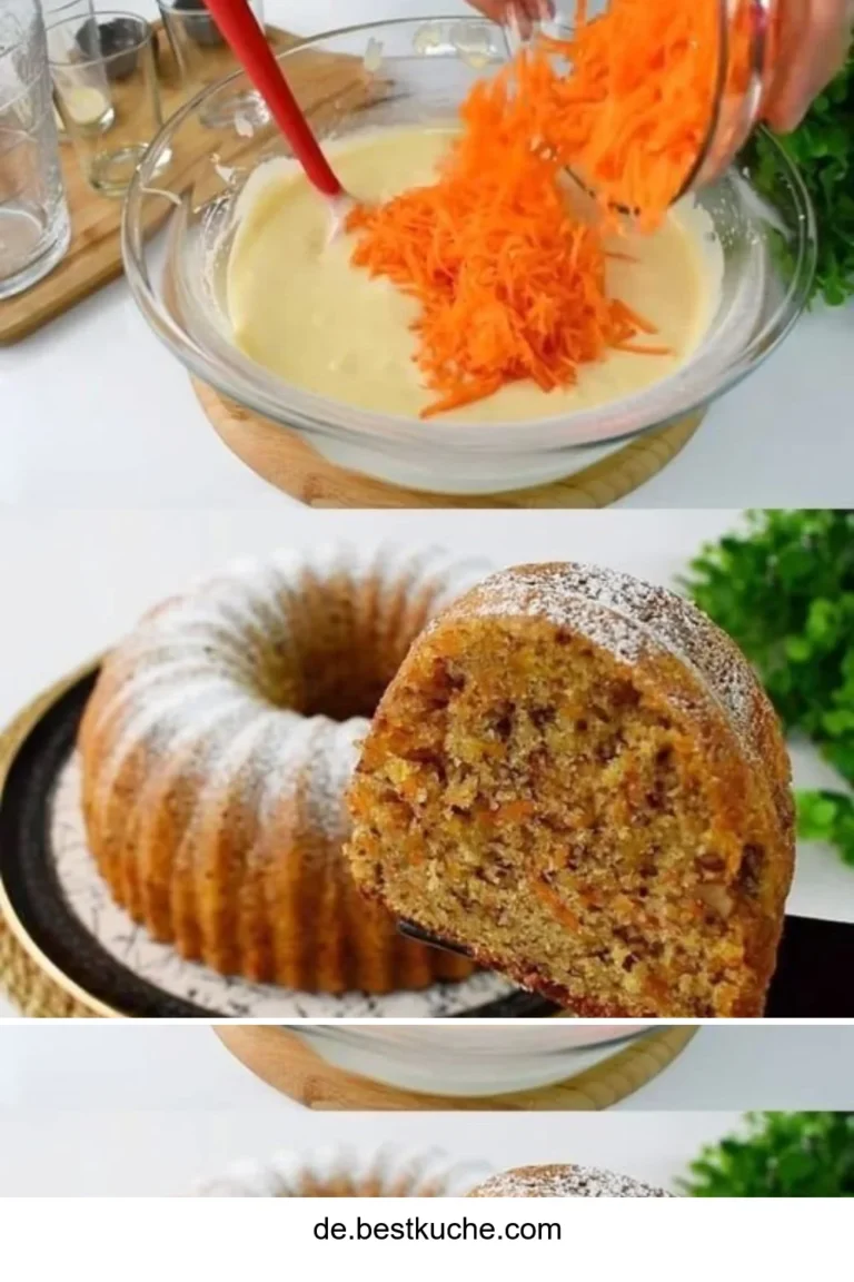 Saftiger Möhrenkuchen mit Mandeln auf einer Kaffeetafel serviert.