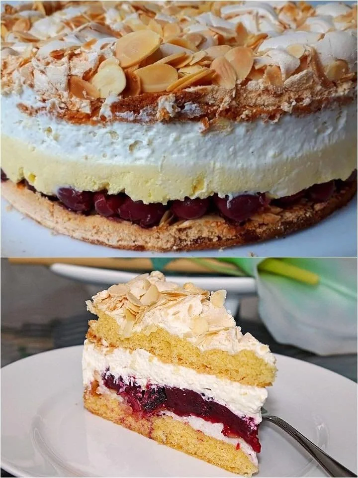 Schmandtorte - cremiges Dessert-Rezept, inspiriert von Gewitter, auf einem Teller serviert.
