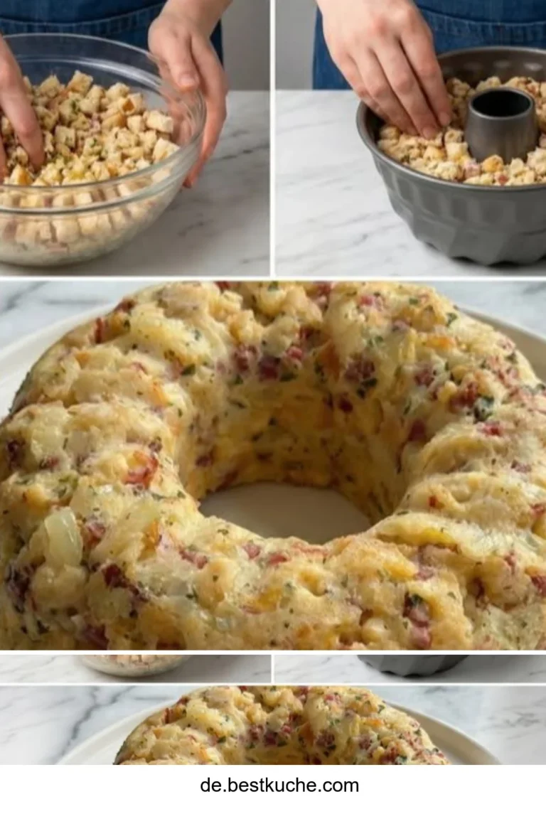 Semmelknödel-Gugelhupf auf einem Teller präsentiert, idealer Snack.