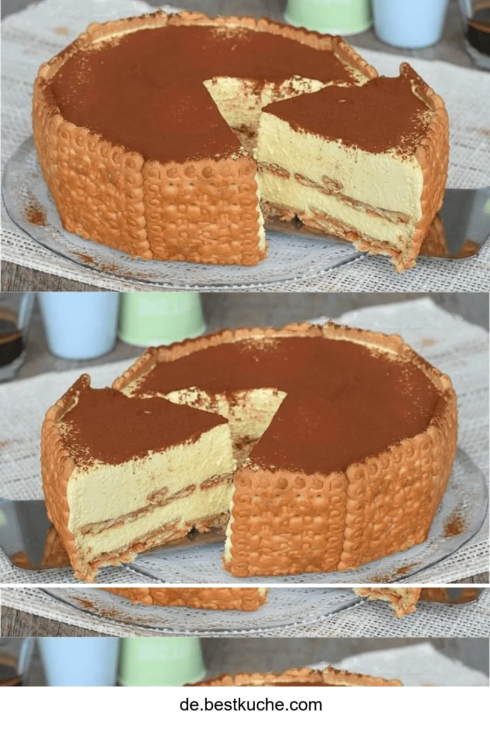 Tiramisu Käsekuchen mit Schokoladendekor und Kaffee-Aromen