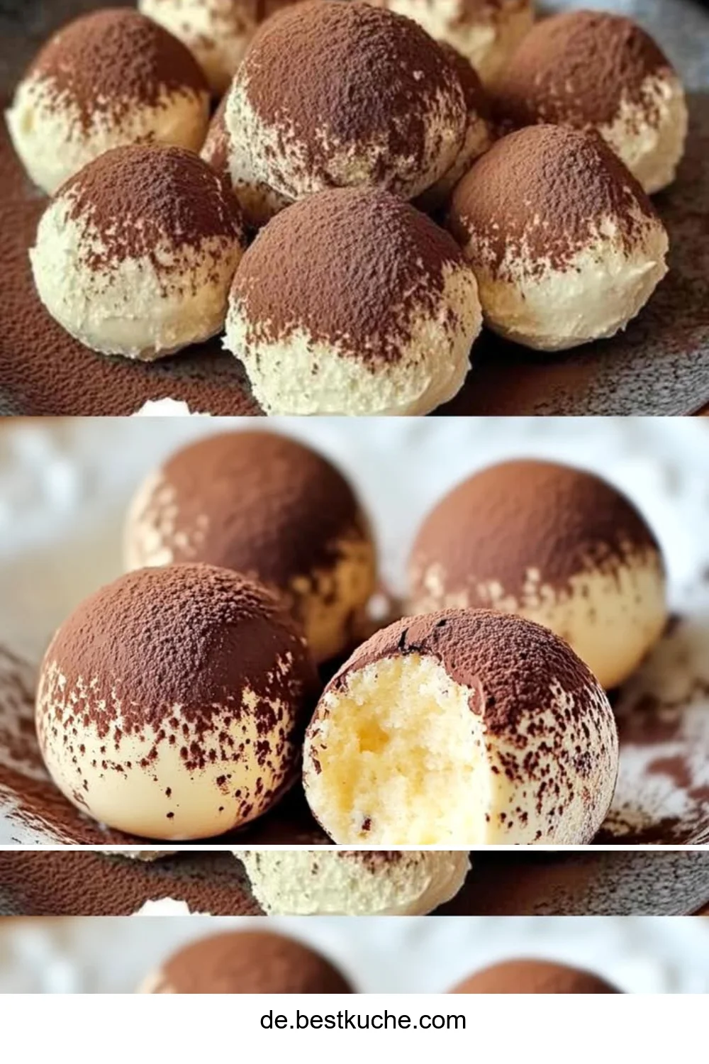 Leckere Tiramisu-Kugeln als verführerisches Dessert in einer schönen Präsentation.