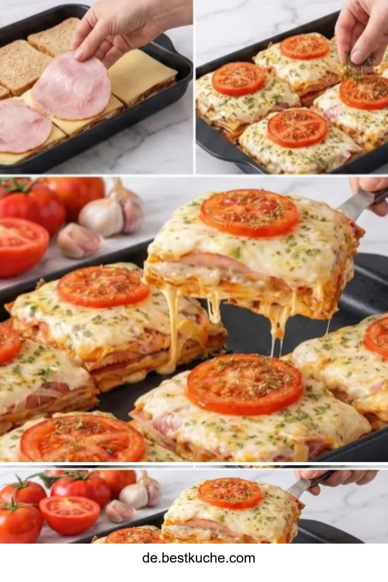 Leckerer Toast-Mozzarella-Auflauf auf einem Teller serviert