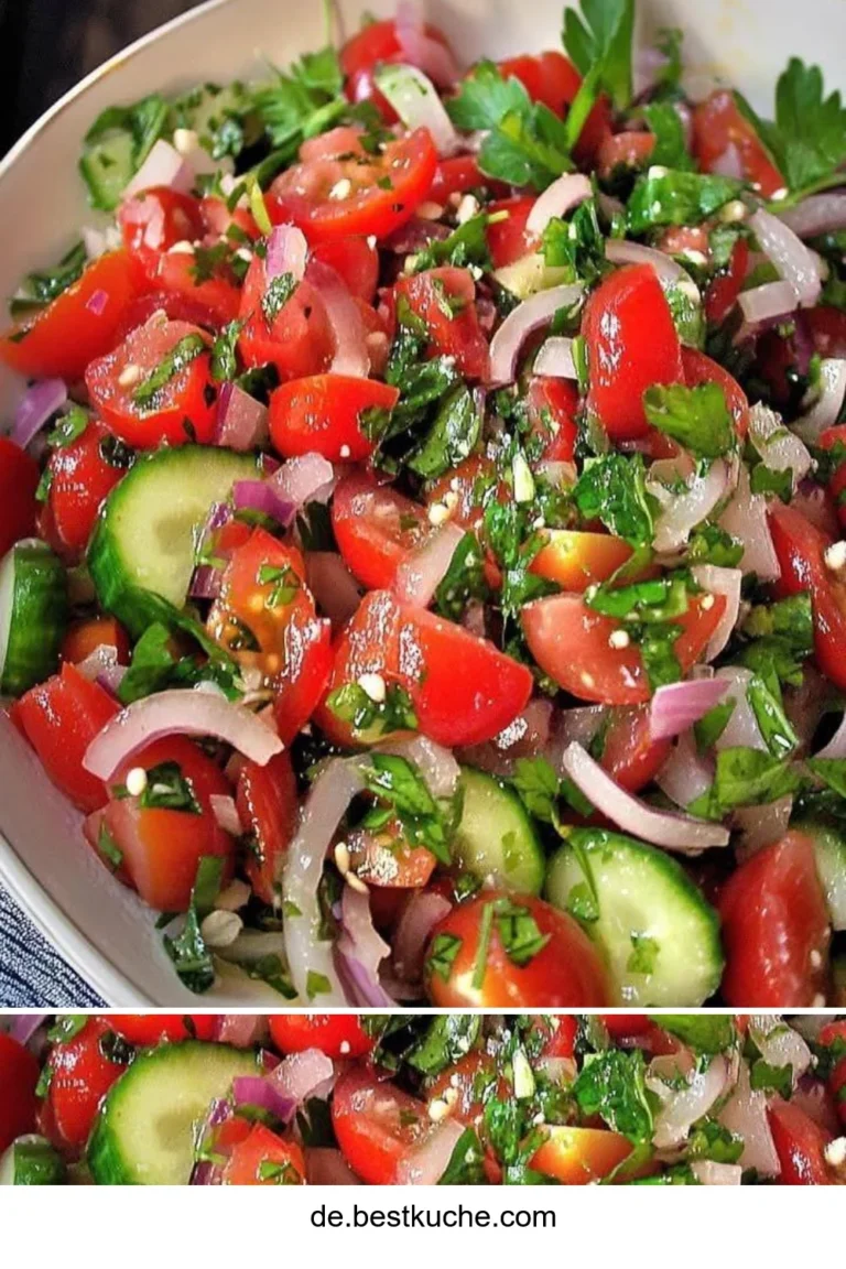 Türkischer Tomatensalat mit frischen Tomaten, Zwiebeln und Kräutern