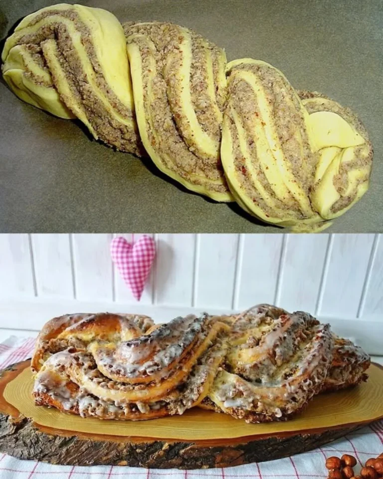 Uromas Nusszopf mit köstlicher Nussfüllung auf einem Holzbrett