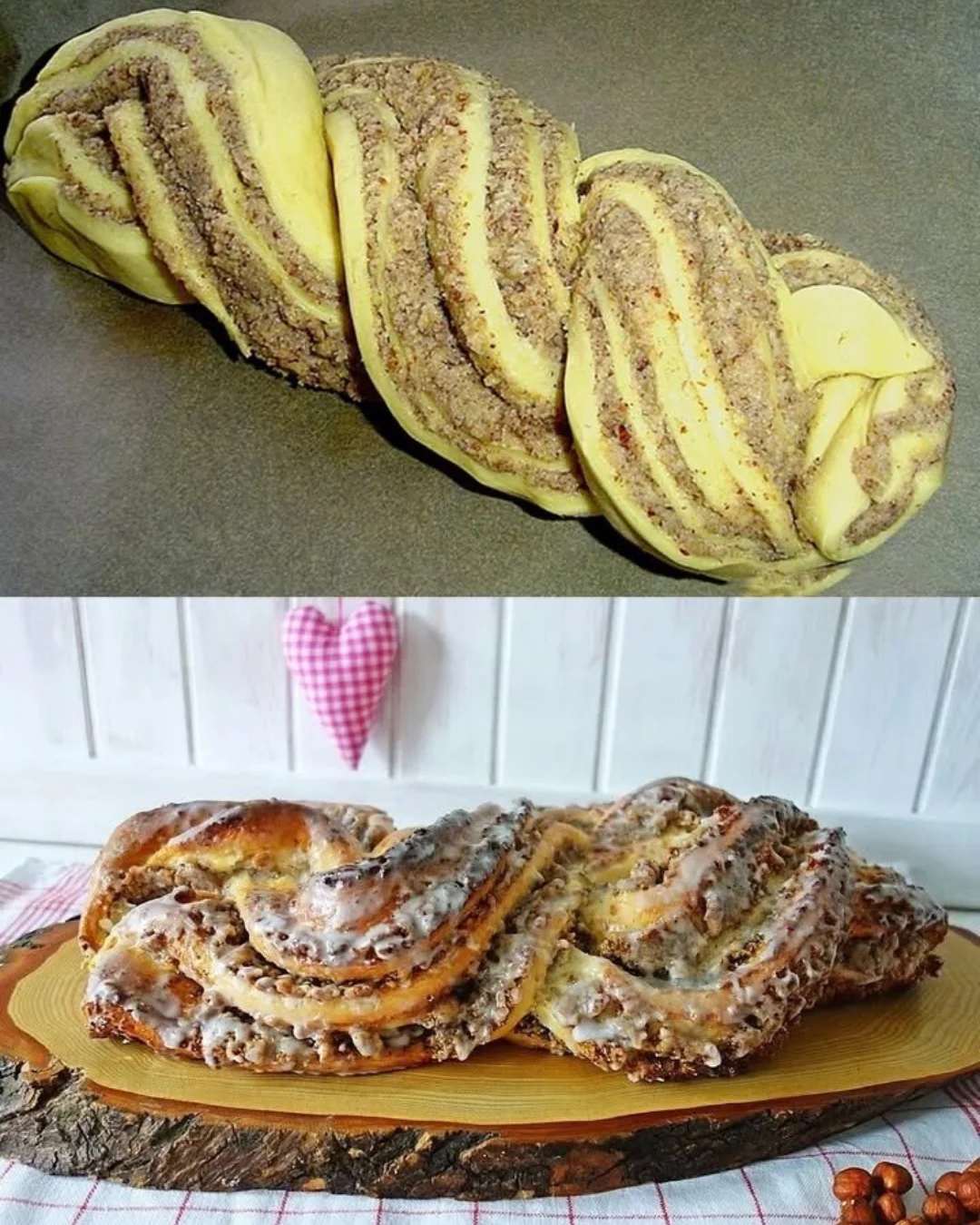 Uromas Nusszopf mit köstlicher Nussfüllung auf einem Holzbrett