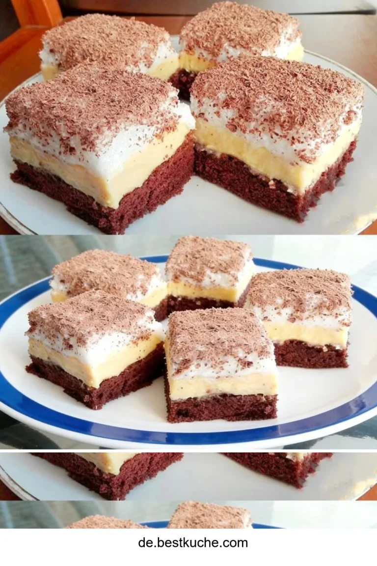 Leckerer Vanille-Baiser-Kuchen auf einem dekorierten Teller