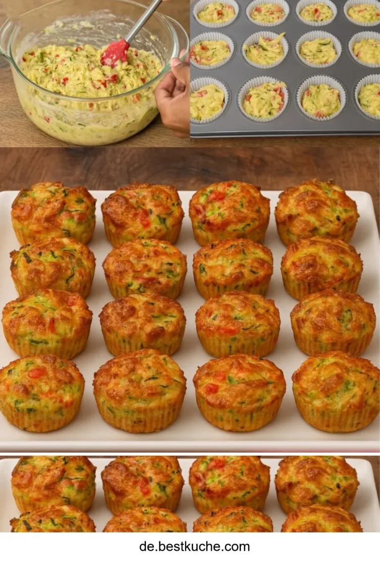 Frisch gebackene Zucchini-Muffins auf einem Holzbrett
