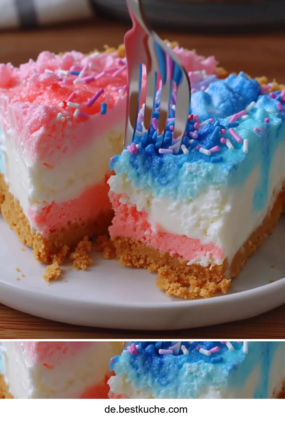 Zuckerwatten Käsekuchen mit fluffiger Zuckerwatte und cremiger Käsekuchenfüllung