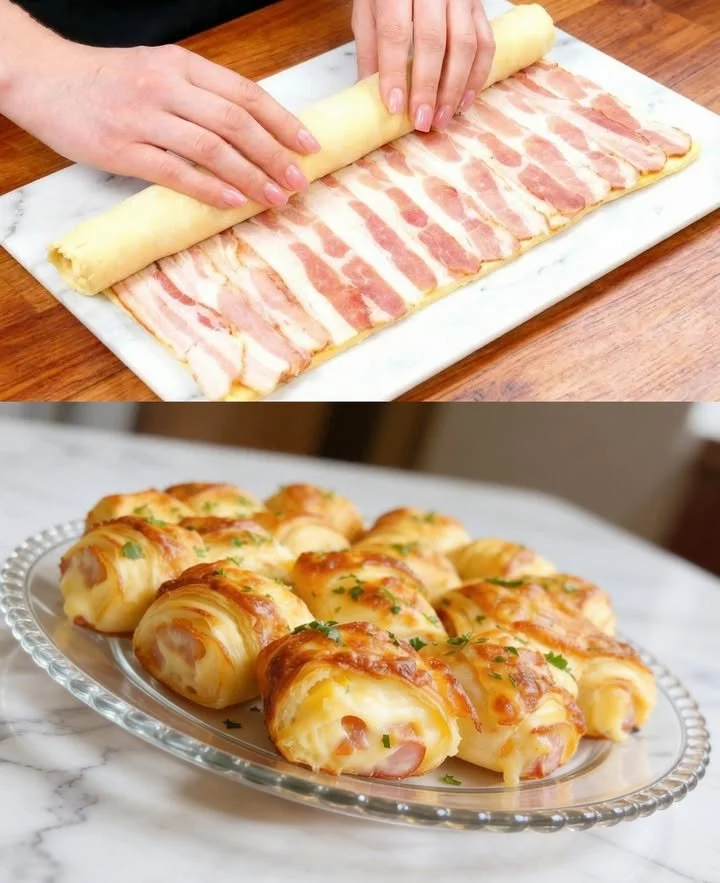 Blätterteig-Röllchen mit Bacon und Käse