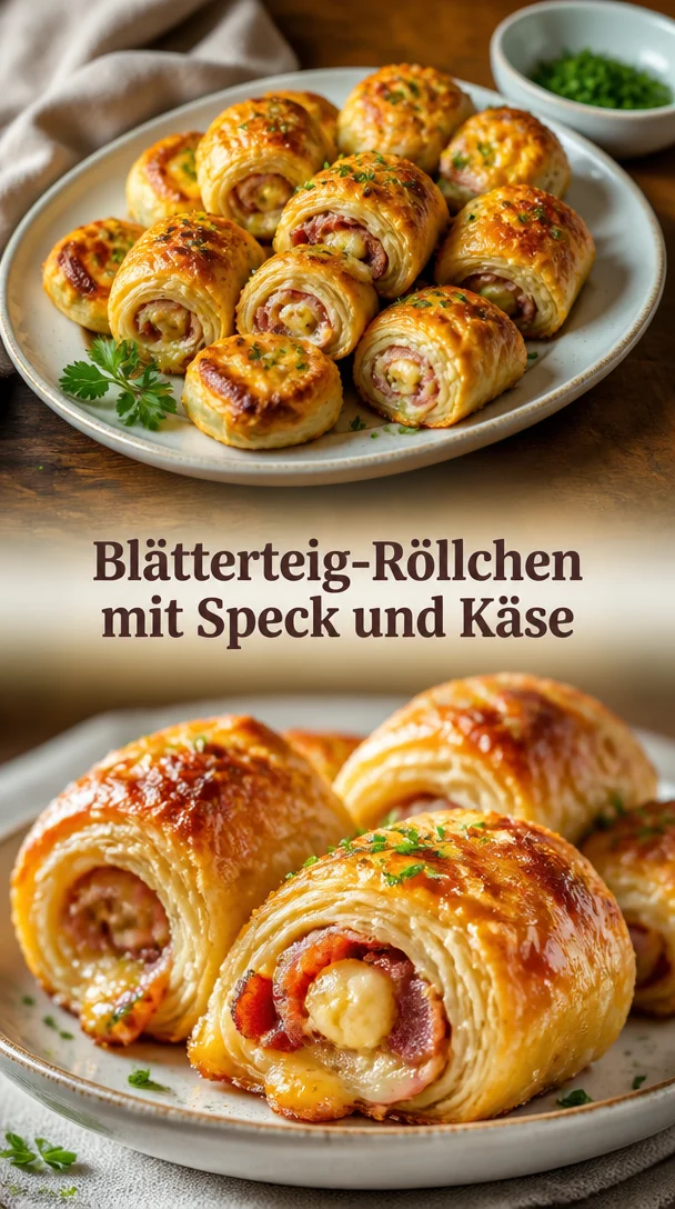 Blätterteig-Röllchen mit Bacon und Käse