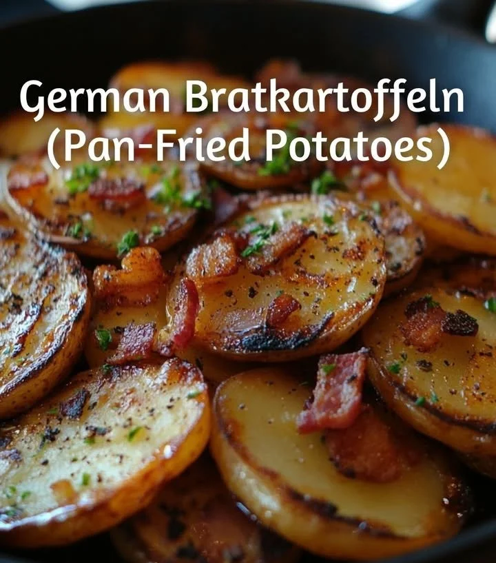 Leckere Bratkartoffeln in einer Pfanne gebraten, golden und knusprig.